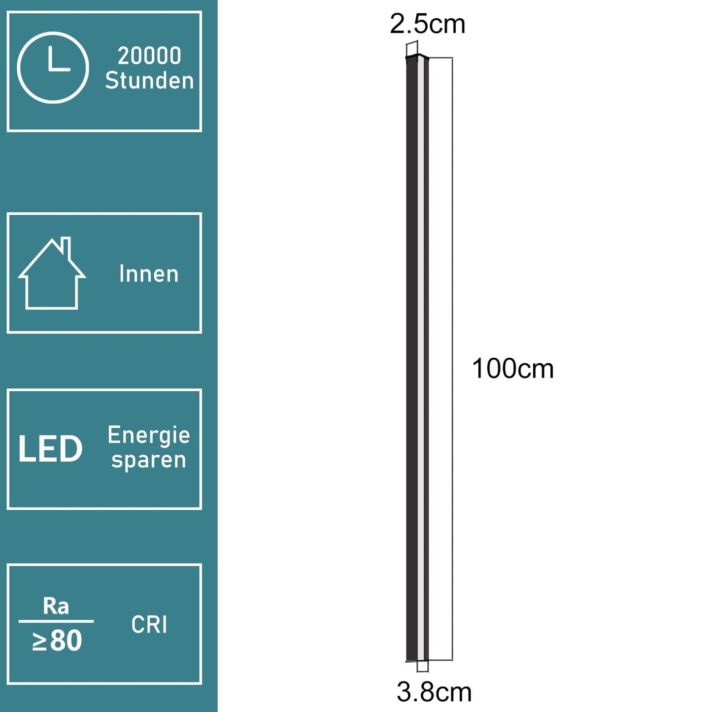 ZMH Wandlampe Led Wandleuchte Innen Schwarz Dimmbar- 100CM Modern 15W Flurlampe Up Down Treppenhauslampe Wandbeleuchtung für Flur Treppenhaus Wohnzimmer Kinderzimmer Schlafzimmer