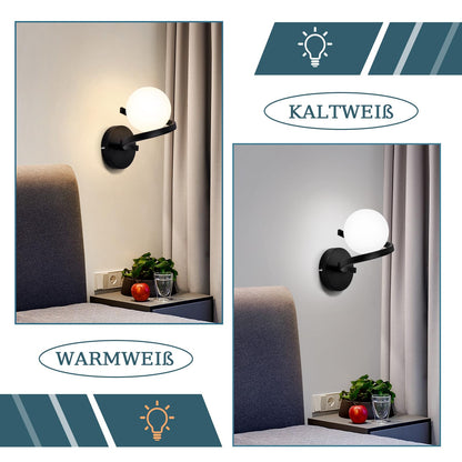 ZMH Wandleuchte Badezimmer Wandspots Glaskugel - Wandlampe G9 Schwarz Flurlampe Metall Küche Flurlampe Wandstrahler 1 Flammig Weiß Innen Wohnzimmerlampe für Schlafzimmer Treppen Kinderzimmer