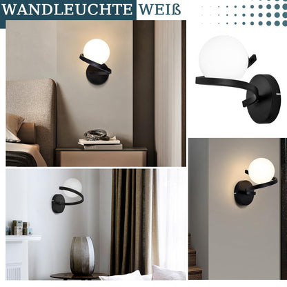 ZMH Wandleuchte Badezimmer Wandspots Glaskugel - Wandlampe G9 Schwarz Flurlampe Metall Küche Flurlampe Wandstrahler 1 Flammig Weiß Innen Wohnzimmerlampe für Schlafzimmer Treppen Kinderzimmer