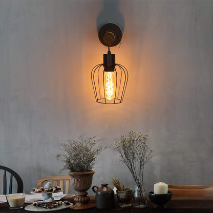 ZMH Wandleuchte innen Holz Wandlampe Vintage Retro mit Schalter Industrial Design E27 Wandstrahler Schwarz mit 1 Flammig aus Metall Wandspot für Schlafzimmer Wohnzimmer Flur Cafe - Ohne Leuchtmittel