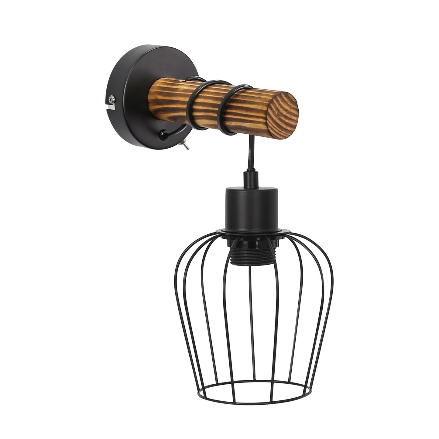 ZMH Wandleuchte innen Holz Wandlampe Vintage Retro mit Schalter Industrial Design E27 Wandstrahler Schwarz mit 1 Flammig aus Metall Wandspot für Schlafzimmer Wohnzimmer Flur Cafe - Ohne Leuchtmittel