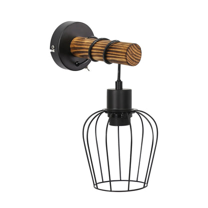 ZMH Wandleuchte innen Holz Wandlampe Vintage Retro mit Schalter Industrial Design E27 Wandstrahler Schwarz mit 1 Flammig aus Metall Wandspot für Schlafzimmer Wohnzimmer Flur Cafe - Ohne Leuchtmittel