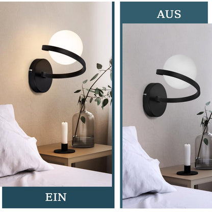 ZMH Wandleuchte Badezimmer Wandspots Glaskugel - Wandlampe G9 Schwarz Flurlampe Metall Küche Flurlampe Wandstrahler 1 Flammig Weiß Innen Wohnzimmerlampe für Schlafzimmer Treppen Kinderzimmer