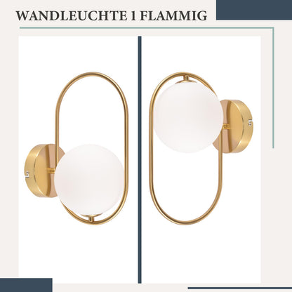 ZMH Wandleuchte Innen Wandlampe Modern - Gold aus Glas G9 Metall Design Wandbeleuchtung Badezimmer Vintage Kreatives Bettlampe für Wohnzimmer Schlafzimmer Flur Kinderzimmer - Ohne Leuchtmittel