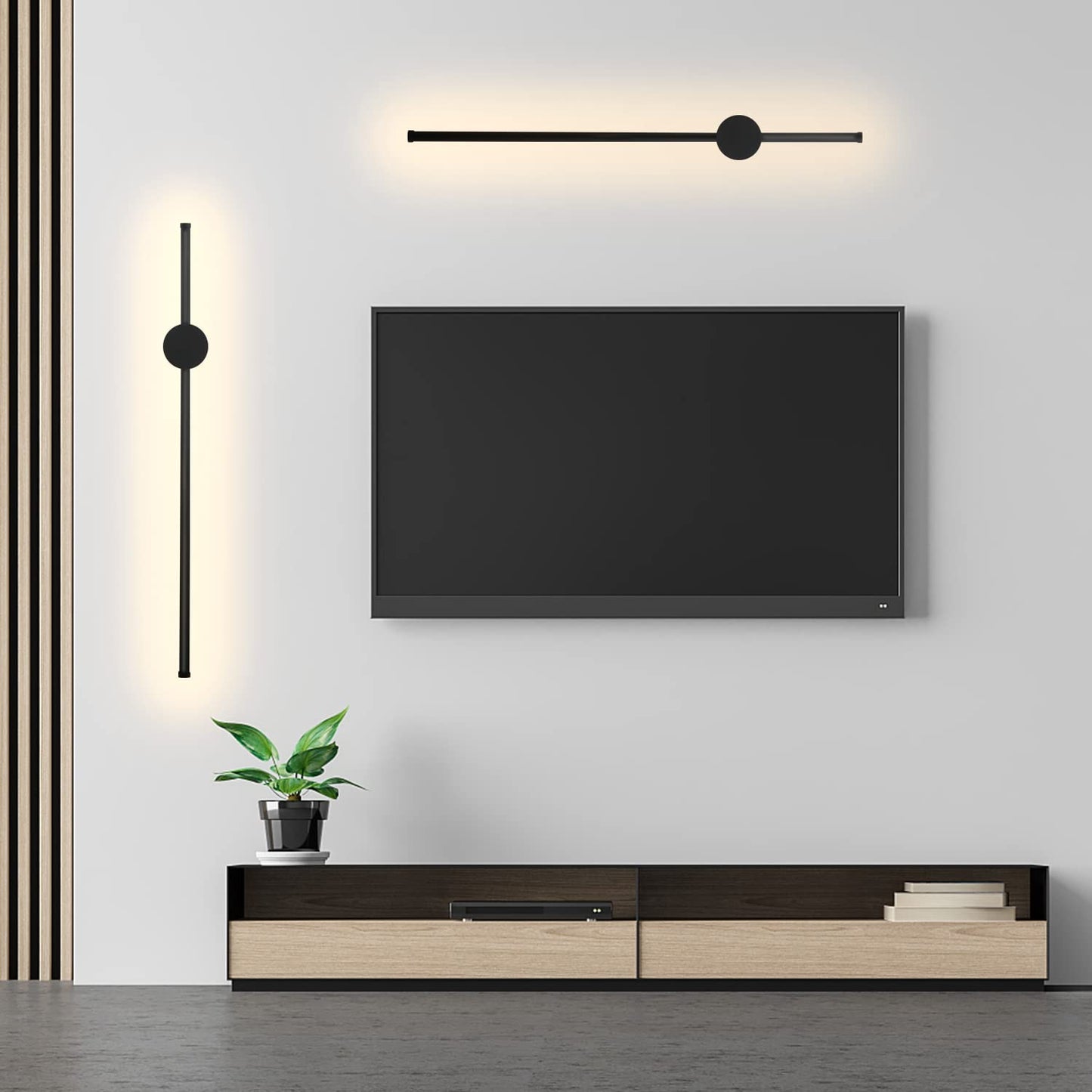 ZMH LED Wandleuchte Innen Wandlampe - 60CM Schwarz Modern Flurlampe Design Treppenhauslampe 3000K Warmweiß Küchenlampe Indirekt Wandbeleuchtung für Wohnzimmer Schlafzimmer Flur Treppenhaus Bett Küche