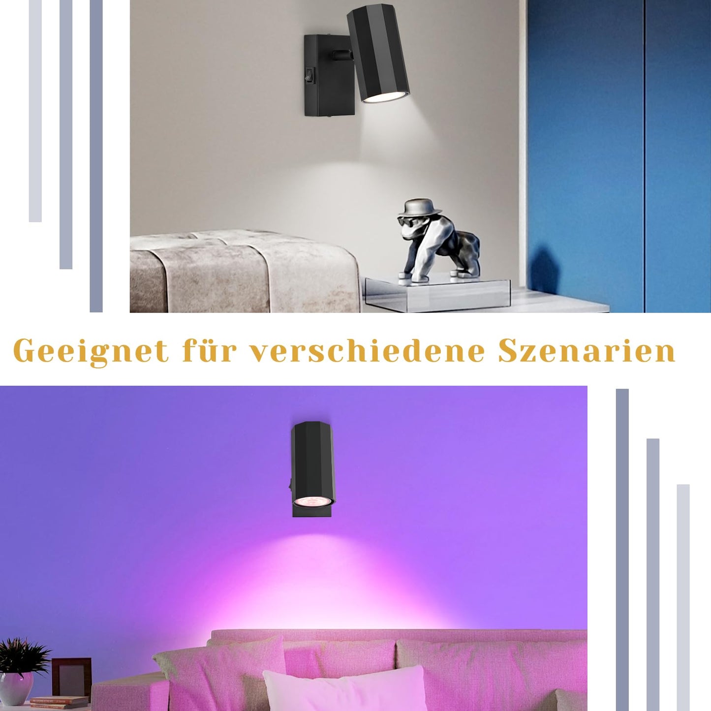 ZMH Wandspots 1 Flammig Wandlampe Schwarz Wandleuchte - wandstrahler mit Schalter Metall GU10 Flurlampe Schwenkbar 350° MAX. 40W Leselampe Vintage für Flur Küche Schlafzimmer Arbeitszimmer