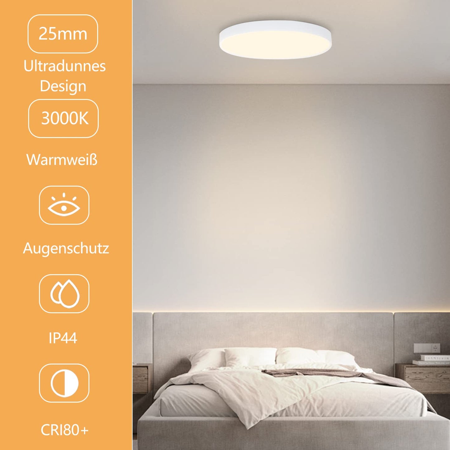 ZMH LED Deckenleuchte Flach Deckenlampe - Badezimmerlampe IP44 Wasserdicht Küchenlampe Rund Ø28cm Modern 17W Weiß Flurlampe für Küche Wohnzimmer Bad Schlafzimmer Flur Balkon Büro Eingang Keller