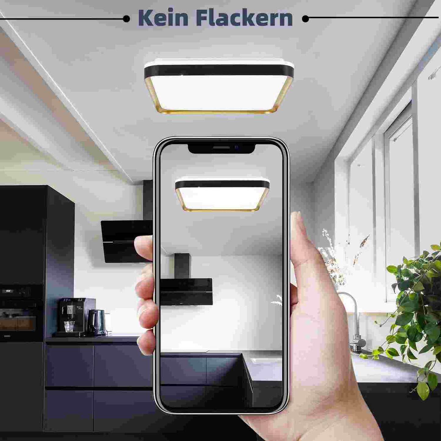 ZMH Deckenlampe LED Deckenleuchte Wohnzimmer - 40cm Wohnzimmerlampe Dimmbar mit Fernbedienung 44W Schlafzimmerlampe Schwarz Gold Schlafzimmer Deckenbeleuchtung Modern Quadratisch für Küche Flur