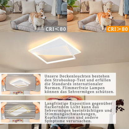 ZMH Deckenlampe LED Deckenleuchte Wohnzimmer - Dimmbar 53W Wohnzimmerlampe Modern Design mit Fernbedienung Deckenbeleuchtung für Schlafzimmer Küche Esszimmer Flur Treppenhaus Jugendzimmer