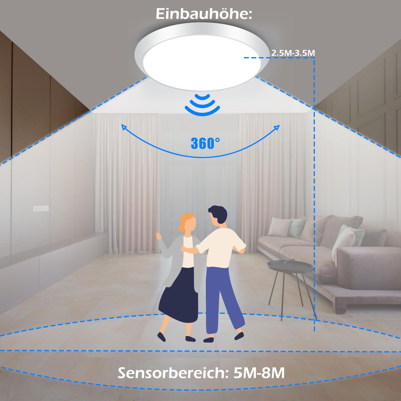 ZMH Deckenlampe LED Deckenleuchte mit Bewegungsmelder - 15W IP44 Wasserdicht Flurlampe Decke Modern Sensor Ø30CM Deckenbeleuchtung 4000K für Bad Flur Garage Treppenhaus Werkstatt Keller Balkon