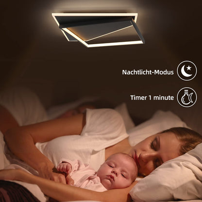 ZMH Deckenlampe LED Deckenleuchte Wohnzimmer - Dimmbar 48CM Schwarz Wohnzimmerlampe Modern Design mit Fernbedienung aus Metall Deckenbeleuchtung für Küche Esszimmer Jugendzimmer Schlafzimmer