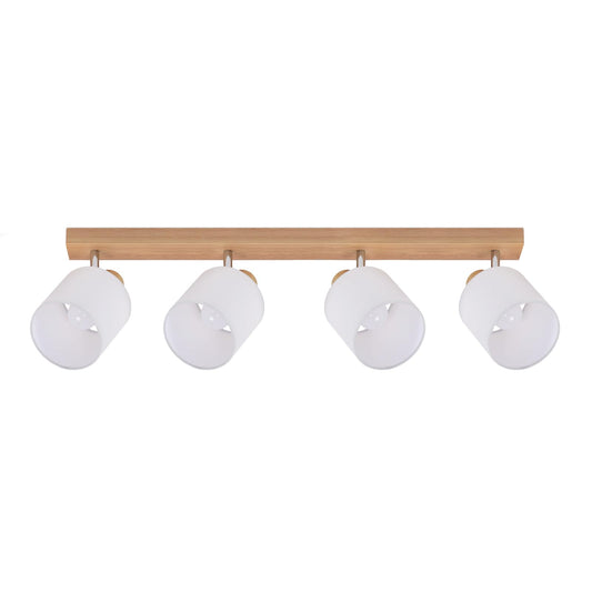 ZMH Deckenstrahler 4 Flammig Deckenlampe Wohnzimmer - Holz Deckenleuchte Modern Deckenspot E14 Schwenkbar 350° MAX.25W küchenlampe Stoffschrim für Schlafzimmer Küche Flur (ohne Leuchtmittel)