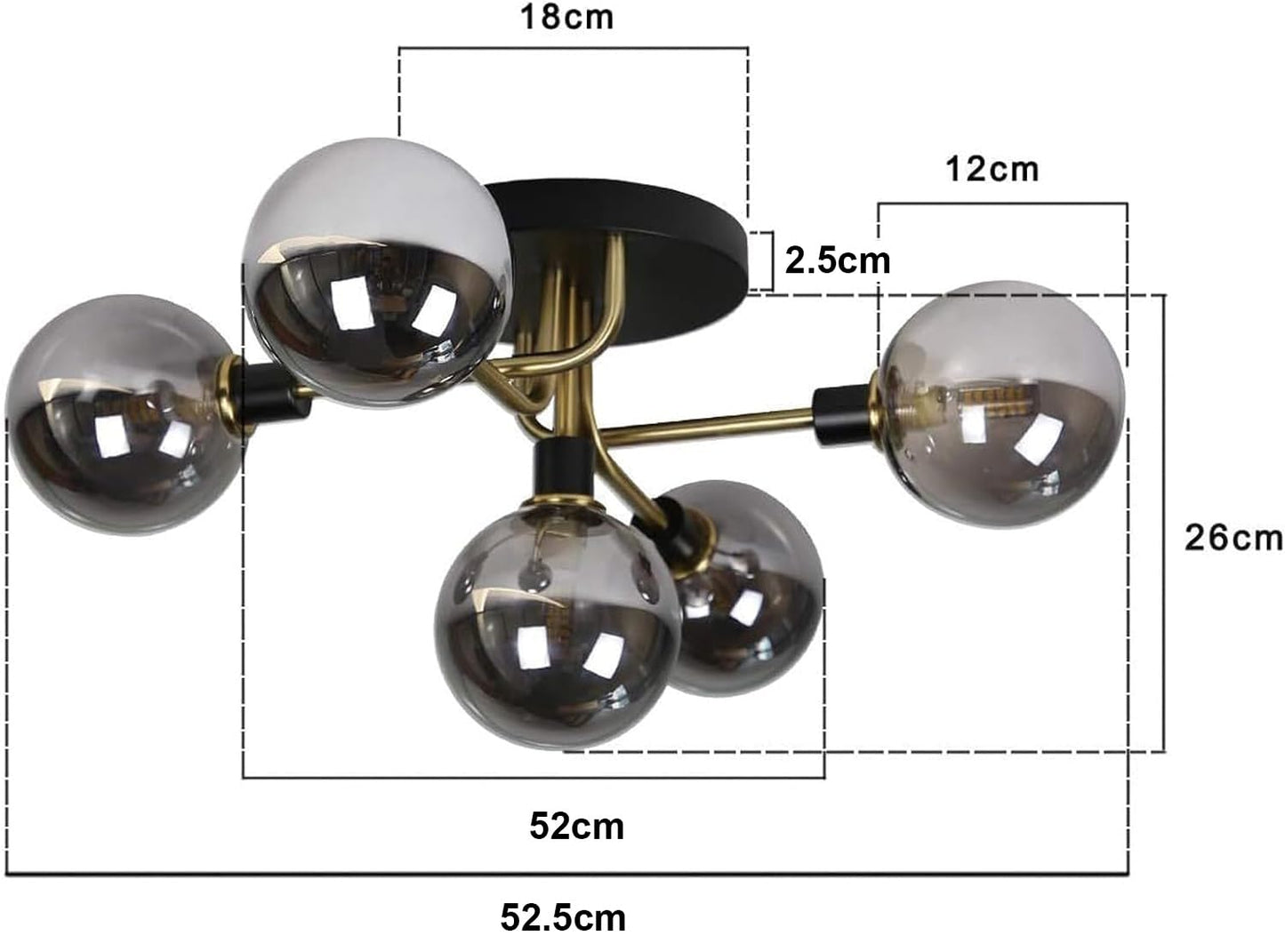 ZMH Deckenleuchte Wohnzimmer mit 5-Flammig Glaskugeln G9 Fassung Deckenlampe in Rauchgrau Schlafzimmerleuchte Innenleuchte Kronleuchte Kinderzimmer Lampe Esszimmerlampe (ohne Leuchtmittel)