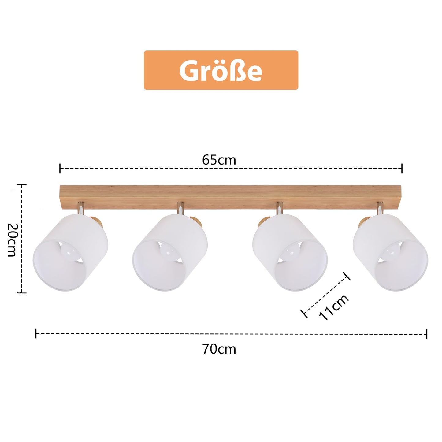 ZMH Deckenstrahler 4 Flammig Deckenlampe Wohnzimmer - Holz Deckenleuchte Modern Deckenspot E14 Schwenkbar 350° MAX.25W küchenlampe Stoffschrim für Schlafzimmer Küche Flur (ohne Leuchtmittel)