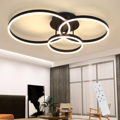 ZMH Deckenlampe LED Deckenleuchte Wohnzimmer - Schwarz Dimmbar 82CM Wohnzimmerlampe mit Fernbedienung 74W mit 3 Ringen Design aus Acryl für Schlafzimmer Büro Küche Arbeitszimmer Hotel