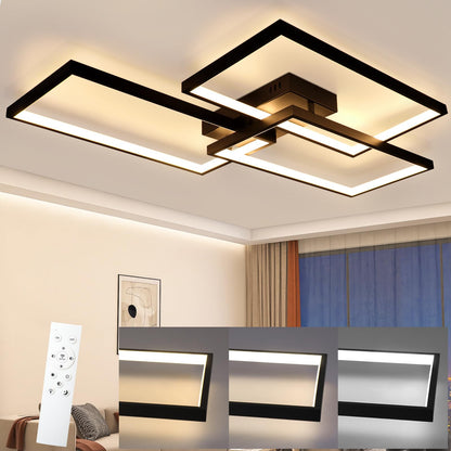 ZMH LED Deckenleuchte Wohnzimmer Deckenlampe - Schwarz 80CM 72W Modern Wohnzimmerlampe Dimmbar mit Fernbedienung Schlafzimmerlampe Rechteck Metall-Design für Schlafzimmer Kinderzimmer küchen