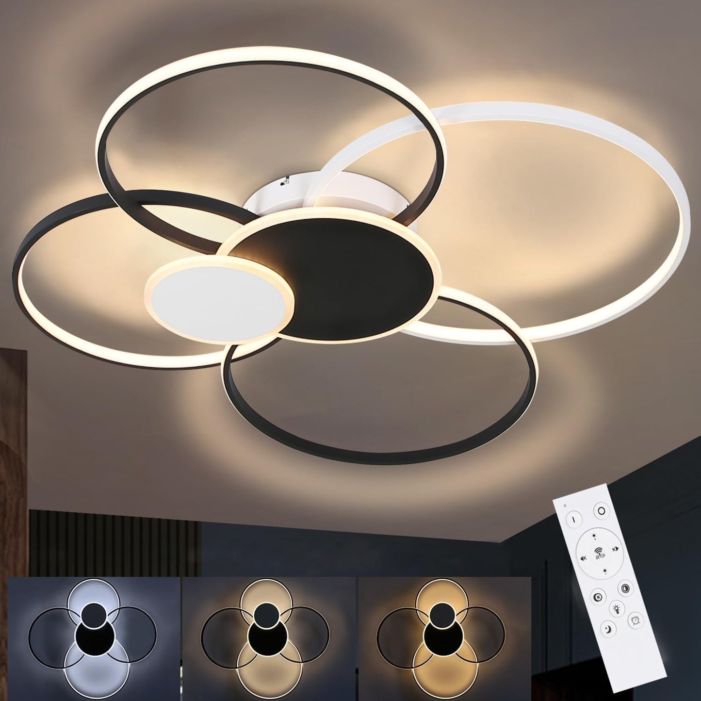 ZMH Deckenlampe LED Deckenleuchte Wohnzimmer - Modern Groß Wohnzimmerlampe 94CM Dimmbar Schlafzimmerlampe Ring Design 72W Deckenbeleuchtung mit Fernbedienung für Schlafzimmer Büro Hotel Küche