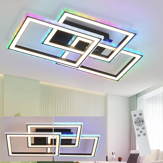 ZMH Deckenlampe LED Deckenleuchte Wohnzimmer - 45W Wohnzimmerlampe Schwarz Modern Schlafzimmerlampe Dimmbar mit Fernbedienung RGB Farbwechsel Schlafzimmer Deckenbeleuchtung Geometrisch für Küche