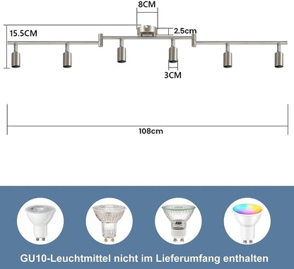 ZMH LED Deckenstrahler 6 Flammig Wohnzimmer - Deckenleuchte Modern Deckenlampe GU10 Deckenspot Schwenkbar 330°Drehbar Spot Strahler Lampe Edelstahl Decke Schlafzimmer innen Ohne Leuchtmittel