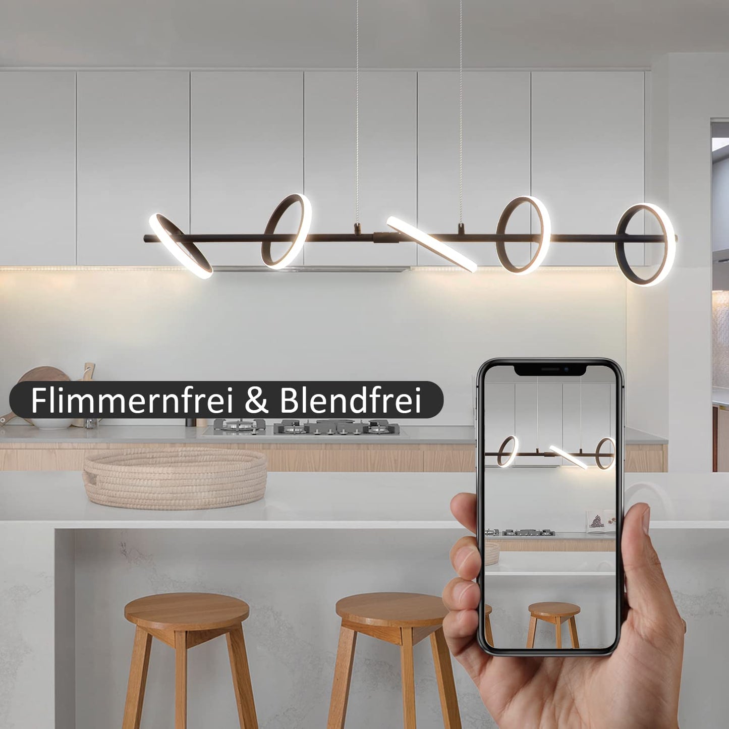 ZMH LED Pendelleuchte Esstisch Hängelampe Schwarz Esszimmerlampe Modern Dimmbar Esstischlampe mit Fernbedienung 42W Ring Hängeleuchte 150CM Höhenverstellbar Wohnzimmer Pendellampe für Esszimmer