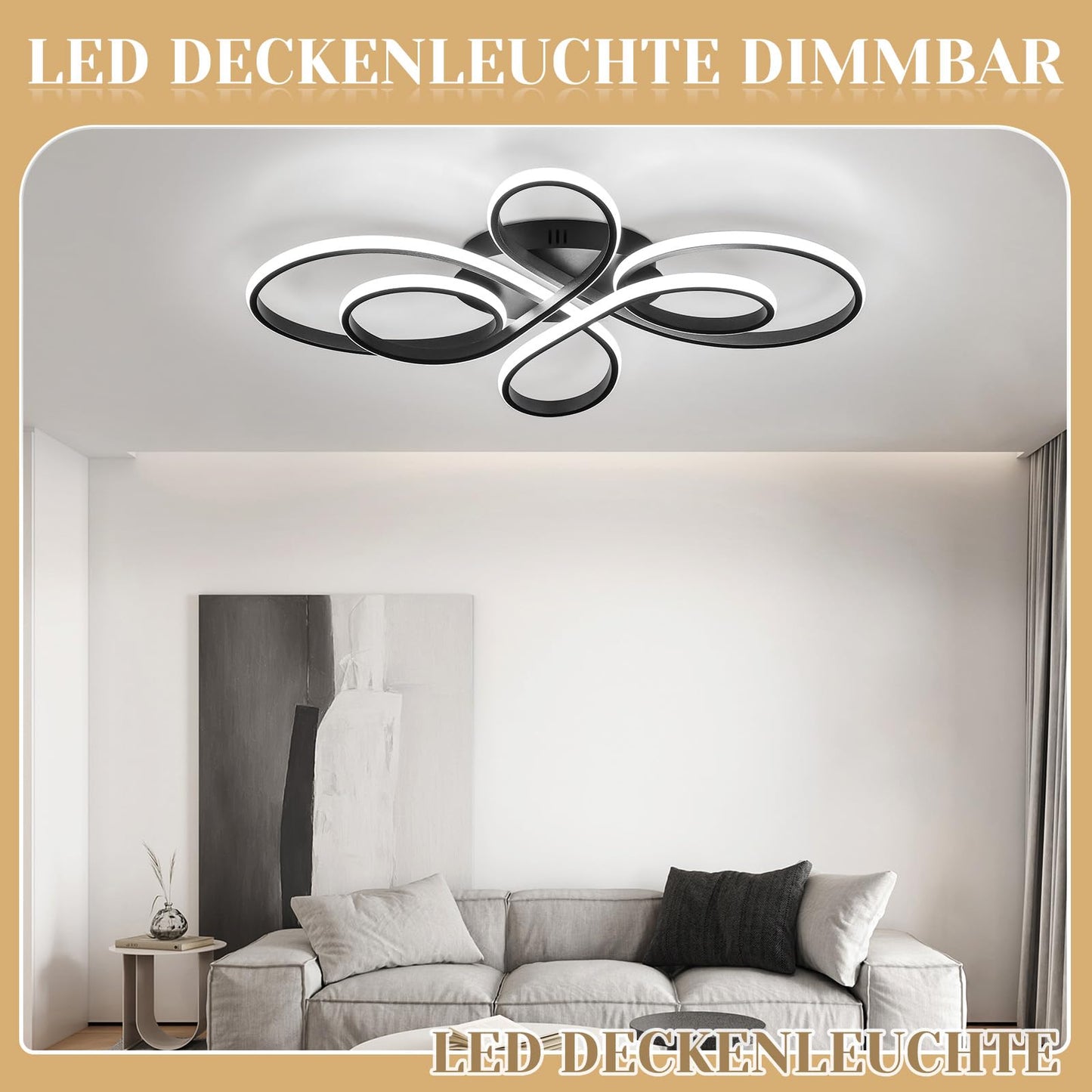 ZMH Deckenlampe LED Deckenleuchte Dimmbar - Wohnzimmerlampe Groß 100cm Wohnzimmer 90W Modern Schwarz Schlafzimmerlampe mit Fernbedienung Design Deckenbeleuchtung für Esszimmer Büro Küche