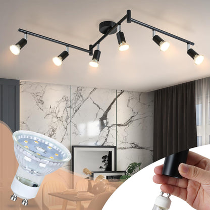 ZMH LED Deckenstrahler 6 Flammig Wohnzimmer - Schwarz Deckenleuchte Modern Deckenlampe GU10 Deckenspot Schwenkbar 330°Drehbar Küchelampe Spot Strahler Decke Schlafzimmer Ohne Leuchtmittel