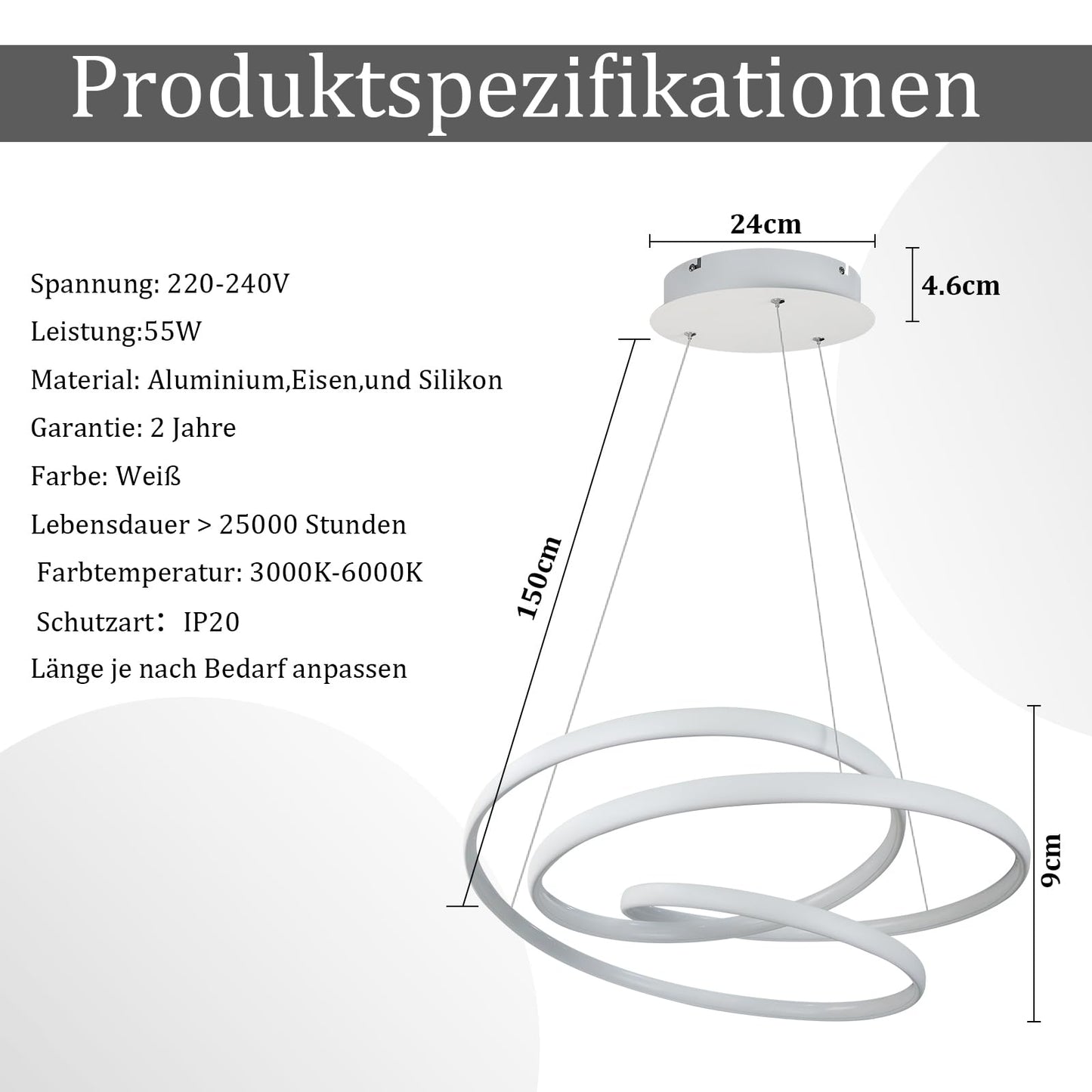 ZMH Hängelampe LED Pendelleuchte Esstisch - Hängeleuchte Dimmbar 55W Esstischlampe 50CM Esszimmerlampe Modern Pendellampe mit Fernbedienung Wohnzimmerlampe Hängend für Wohnzimmer Schlafzimmer Küche