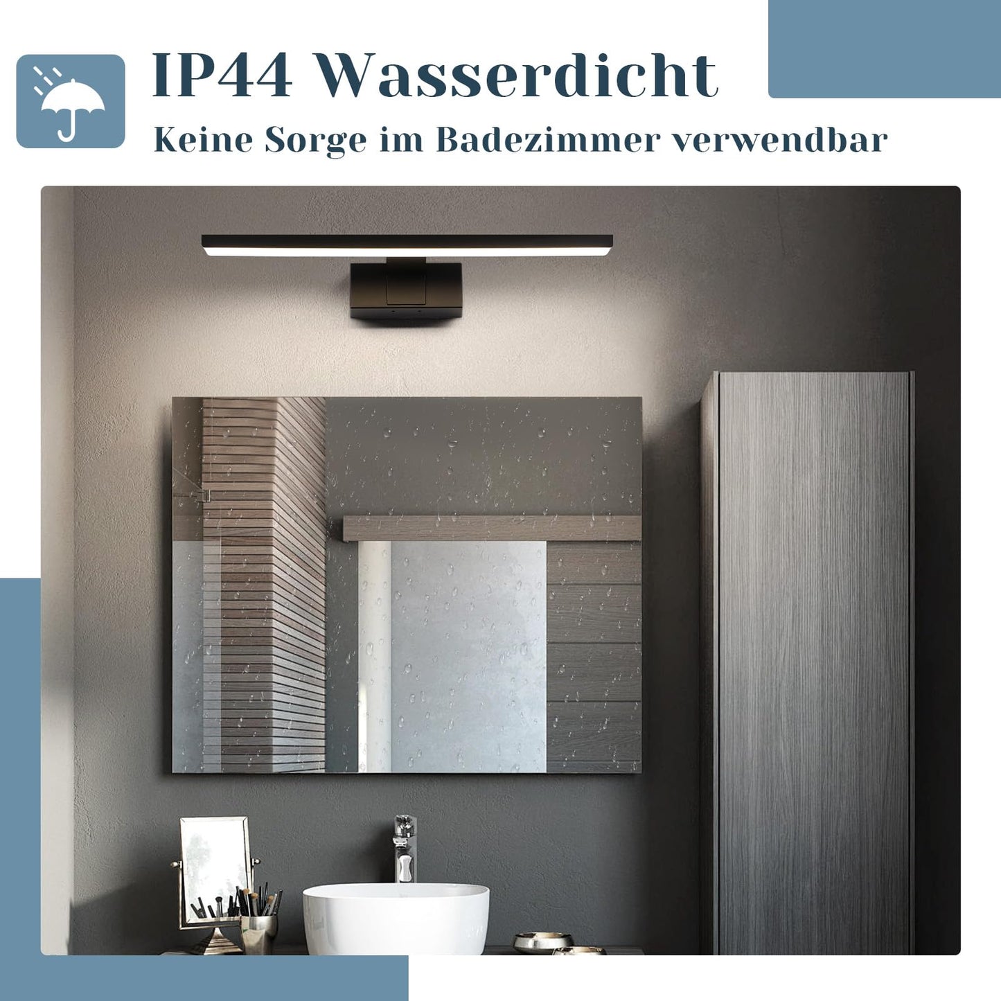 ZMH Spiegellampe LED Spiegelleuchte Bad - 40CM Badezimmer Schwarz Badlampe Wand Wasserdicht IP44 Wandlampe Modern Neutralweiß 4000K Weiß Wandleuchte für Keller Küche Badschrank