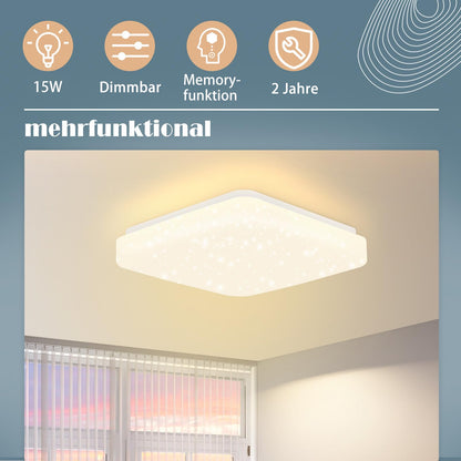 ZMH Deckenlampe LED Deckenleuchte Schlafzimmer - 15W Schlafzimmerlampe Sternenhimmel 21cm Küchenlampe Warmweiß Flurlampe Quadratisch Flur Deckenbeleuchtung Sternendekor für Küche Kinderzimmer Büro