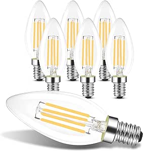 ZMH 6 St¨¹ck LED E14 Gl¨¹hbirne Leuchtmittel: Warmwei? Lampe kerze 4W 2700K Filament Birne Retro Edison C35 Gl¨¹hlampe Vintage Light Bulb Glas Energiesparlampe - Nicht Dimmbar