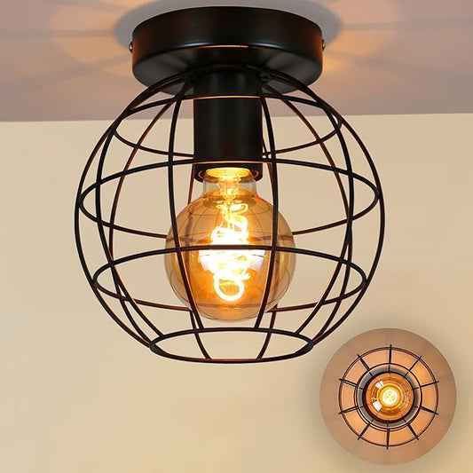 ZMH Deckenlampe Flur Deckenleuchte Vintage - Schwarz K¨¹chenlampe Retro f¨¹r Schlafzimmer K¨¹che Flurlampe Industrial aus Metall mit 1 Flammig E27 Deckenbeleuchtung f¨¹r Wohnzimmer Esszimmer max. 40W