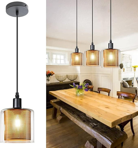 ZMH Vintage Pendelleuchte esstisch Hängelampe - 1 Flammig E14 Max. 40W Hängeleuchte Retro Pendellampe aus Glas Metall Schwarz Gold Industrial Esstischlampe Küche Schlafzimmer Wohnzimmer Esszimmer