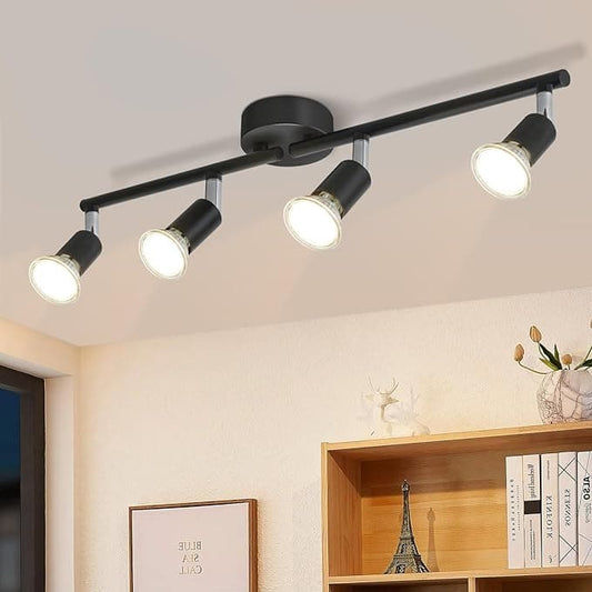 ZMH LED Deckenstrahler 4 Flammig Wohnzimmer - Schwarz Deckenleuchte Modern Deckenlampe GU10 Deckenspot Schwenkbar 350°Drehbar Spot Strahler Decke Schlafzimmer Küche Flur Ohne Leuchtmittel